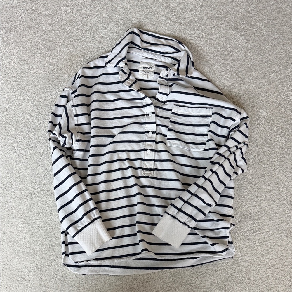 Aerie oversized Rugby shirt striped navy white XS